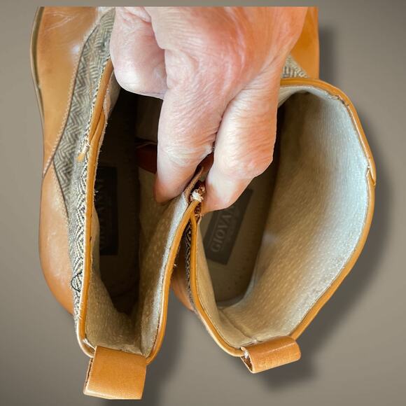 Men's Sz 11 GIOVANNI Edison Light Cognac Brown Leather Tweed Button Spat Boots - Picture 10 of 13